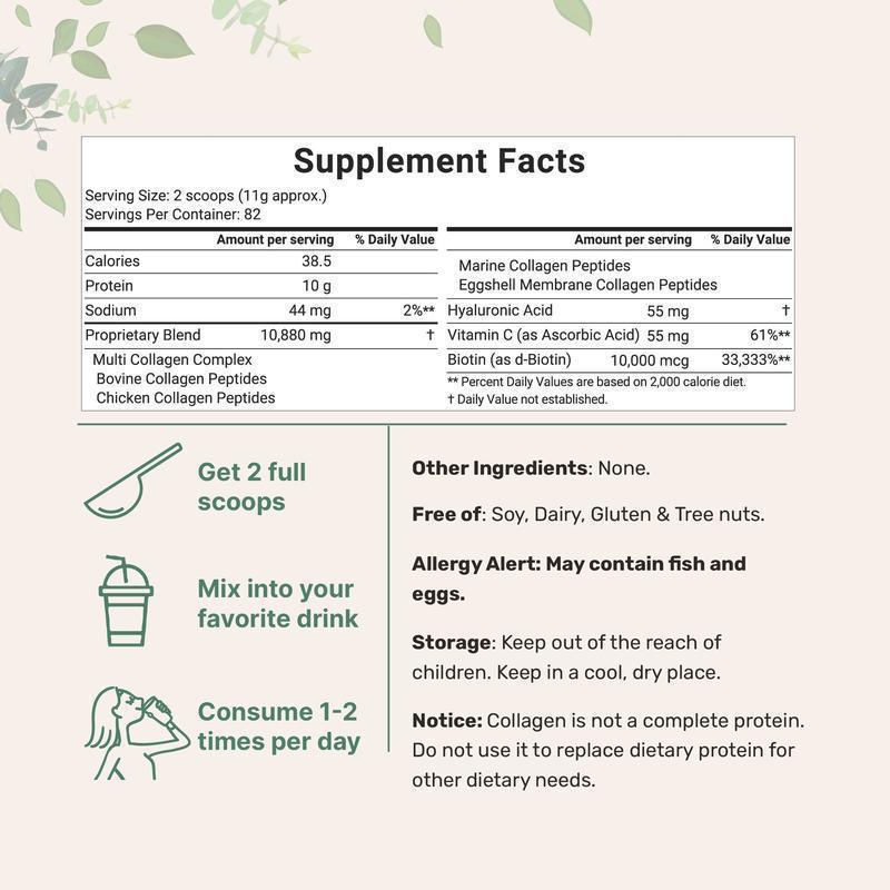 Multi-Type Hydrolyzed Collagen Peptides (Types I, II, III, V & X) • 1 lb